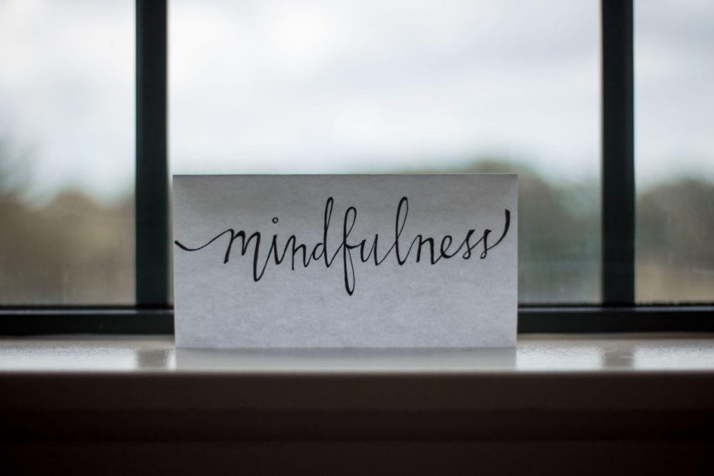 card that reads "mindfulness"