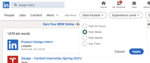 Screenshot of LinkedIn Job Search Filters