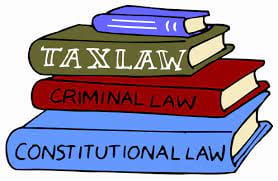 Four law textbooks: tax law, criminal law, constitutional law